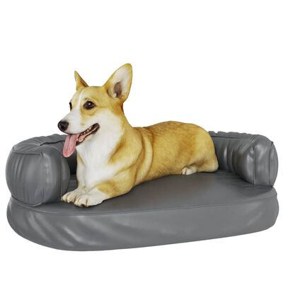 vidaXL ergonomiska suņu gulta, pelēka, 60x42 cm, mākslīgā āda
