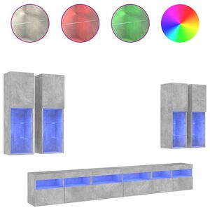 vidaXL TV sienas skapī&scaron;i ar LED, 7 gab., betona pelēki