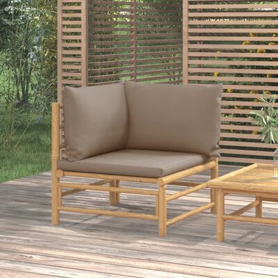 vidaXL dārza stūra dīvāns ar pelēkbrūniem matračiem, bambuss