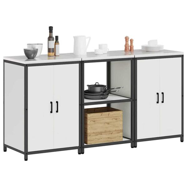 vidaXL Virtuves glabāšanas komplekts ar plauktu 3 pcs Balts Tērauds