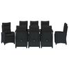 vidaXL Dārza ēdamgalds ar spilvenu 9 pcs Melna poliratāns