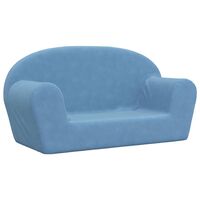 vidaXL divvietīgs bērnu dīvāns, zils, mīksts plīšs