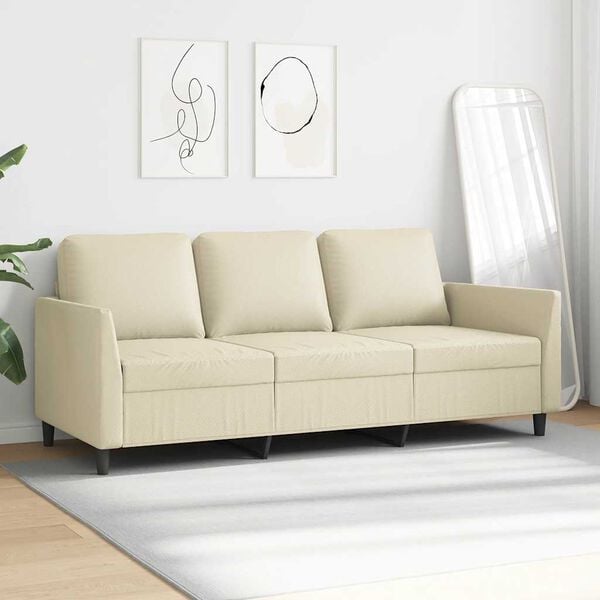 vidaXL trīsvietīgs dīvāns, krēmkrāsas, 180 cm, mākslīgā āda