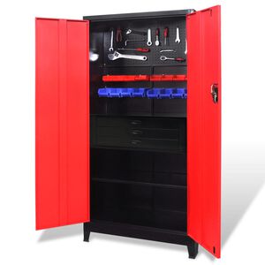 vidaXL instrumentu skapis ar atvilktnēm, 90x40x180 cm, sarkans, melns