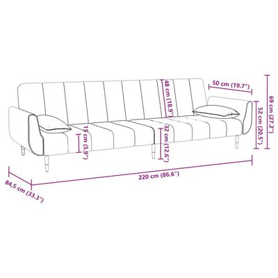 vidaXL 2-vietīga dīvāngulta ar soliņu, 2 spilveni, tumši pelēks samts