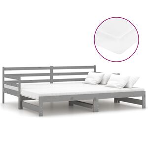 vidaXL izvelkama gulta, 2x(90x200) cm, pelēka, priedes masīvkoks