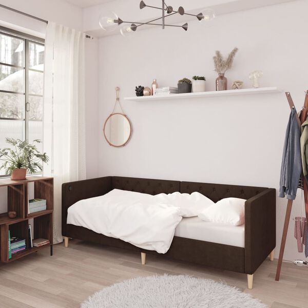 vidaXL dīvāngulta ar matraci, USB, tum&scaron;i brūns audums, 90x200 cm