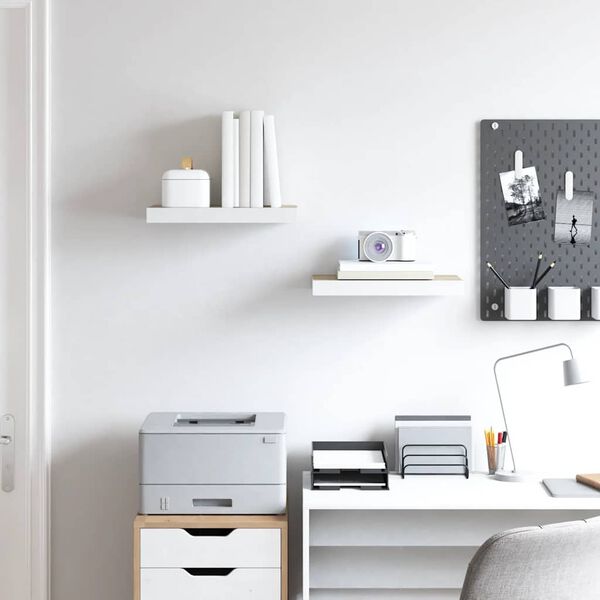 vidaXL sienas plaukti, 2 gab., balti, ozolkoka, 50x23x3,8 cm, MDF