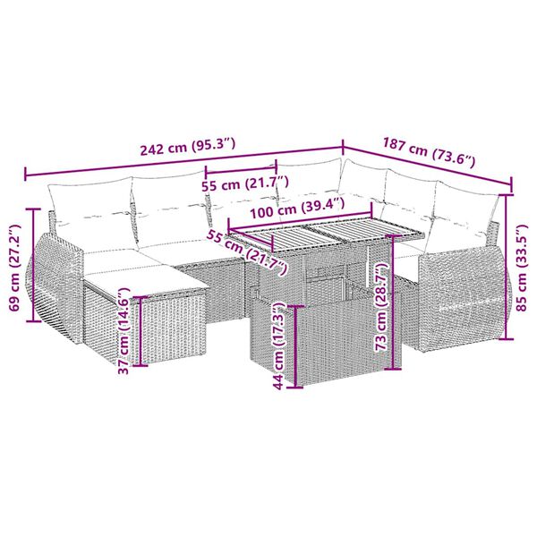 vidaXL 8-daļīgs dārza dīvāna komplekts, matrači, bē&scaron;a PE rotangpalma