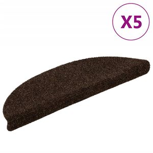 vidaXL kāpņu paklājiņi, pa&scaron;līmējo&scaron;i, 5 gab., 56x17x3 cm, brūni, pusapaļi