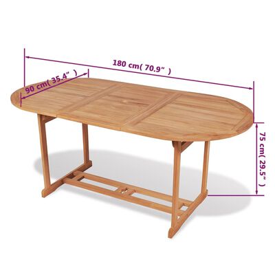 vidaXL dārza galds, 180x90x75 cm, masīvs tīkkoks