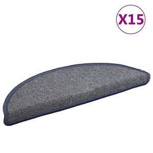 vidaXL kāpņu paklājiņi, 15 gab., 56x17x3 cm, gai&scaron;i pelēki un zili, pusapaļi