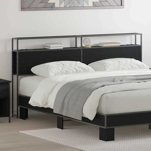 vidaXL Uzglabā&scaron;anas galvas balsts Melns ozols 200 cm Inženierijas koks