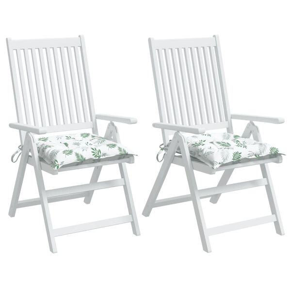 vidaXL dārza krēslu matrači, 2 gab., 40x40x7 cm, audums, lapu apdruka