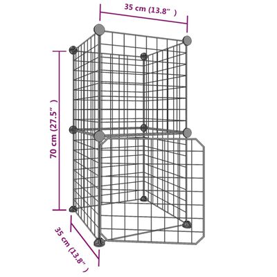 vidaXL 8 paneļu mājdzīvnieku būris ar durvīm, melns, 35x35 cm, tērauds