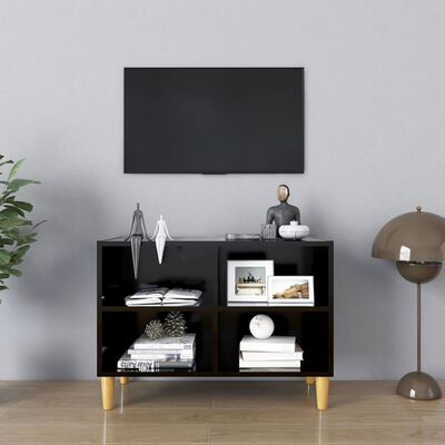 vidaXL TV skapītis ar koka kājām, melns, 69,5x30x50 cm