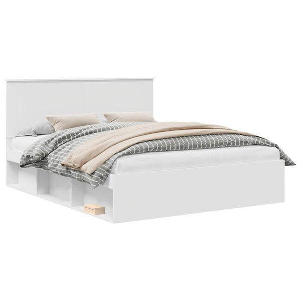 vidaXL Gultas rāmis Balts 160 x 200 cm Ciets priedes koks