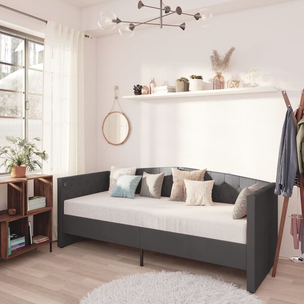 vidaXL dīvāngulta, USB, tum&scaron;i pelēks samts, 90x200 cm