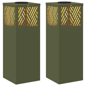 vidaXL Saules LED ceļa gaisma 2 pcs Olīvu zaļ&scaron; Auksti velmēts tērauds