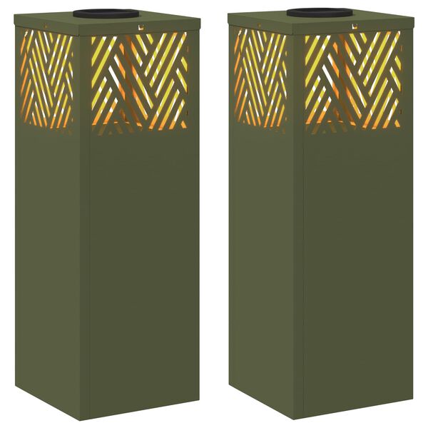 vidaXL Saules LED ceļa gaisma 2 pcs Olīvu zaļ&scaron; Auksti velmēts tērauds