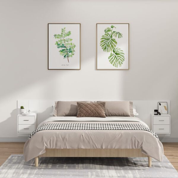 vidaXL gultas galvgalis ar skapīšiem, balts, inženierijas koks