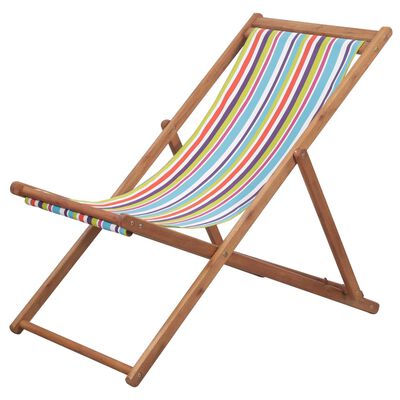 vidaXL salokāms pludmales krēsls, krāsains audums, koka rāmis