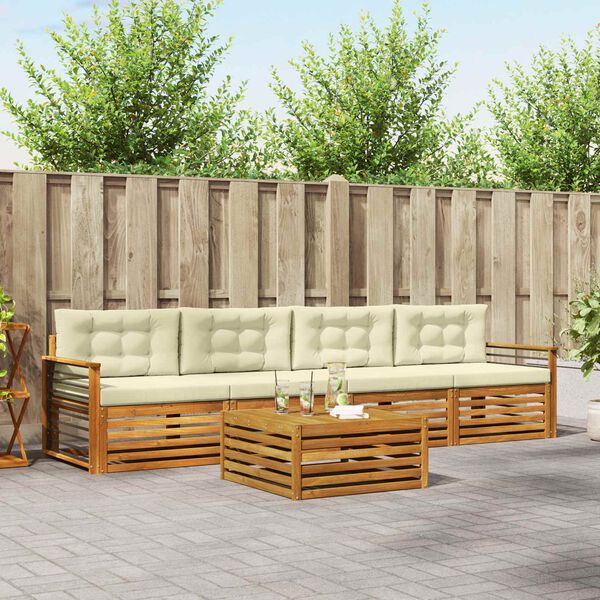 vidaXL Āra dīvānu komplekts ar spilvenu 5 pcs Dabisks un krējuma