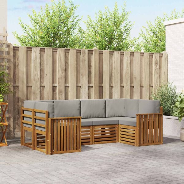 vidaXL Dīvāna komplekti ar spilvenu 6 pcs Dabīgs un gai&scaron;i pelēks