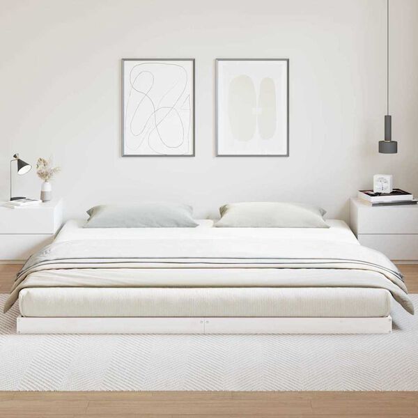 vidaXL Grīdas gultas rāmis Balts 213.5 x 104 x 9 cm Ciets priedes koks