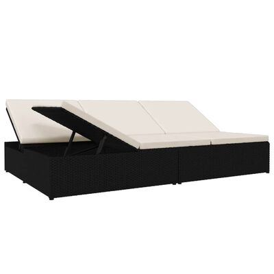 vidaXL nolaižama sauļošanās gulta ar matračiem, melna PE rotangpalma