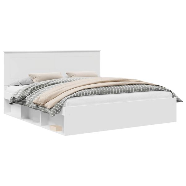 vidaXL Gultas rāmis Balts 200 x 200 cm Ciets priedes koks