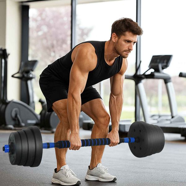 vidaXL 2-in-1 hanteles un stiene 30kg komplekts Melna un zila