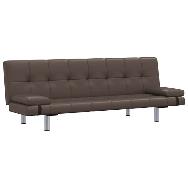 vidaXL izvelkams dīvāns ar 2 spilveniem, brūna mākslīgā āda