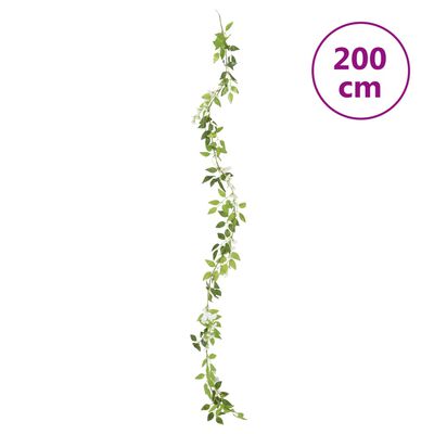 vidaXL mākslīgo ziedu vītnes, 6 gab., balts, 200 cm