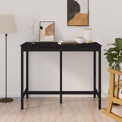 vidaXL bāra galds, melns, 140x80x110 cm, priedes masīvkoks