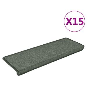 vidaXL kāpņu paklājiņi, 15 gab., 65x21x4 cm, tum&scaron;i zaļi, taisnstūrveida mala