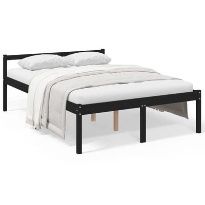 vidaXL senioru gultas rāmis, melns, 120x190 cm, priedes masīvkoks