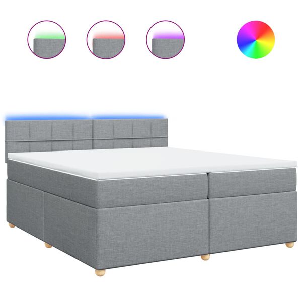 vidaXL atsperu gulta ar matraci, gai&scaron;i pelēka audums, 200x200cm