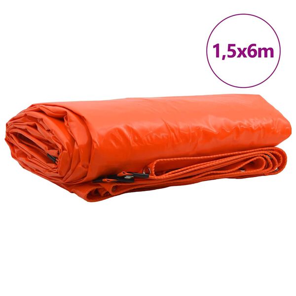 vidaXL Tarps 650g / m&sup2; Oranža 1,5 x 6 m Audekls ar PVC pārklājumu