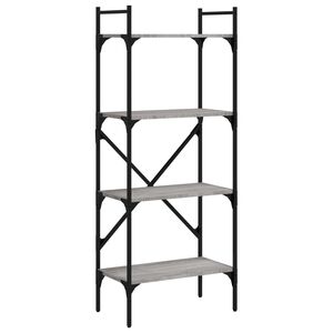 vidaXL grāmatu plaukts, 4 līmeņi, pelēks, 56x31,5x138,5 cm, koks