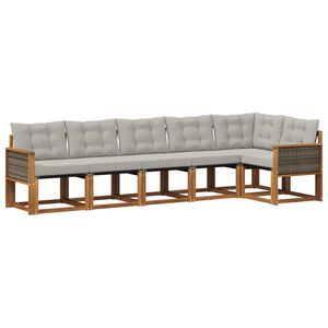 vidaXL Āra dīvānu komplekts ar spilvenu 6 pcs Dabīga un gai&scaron;i pelēka