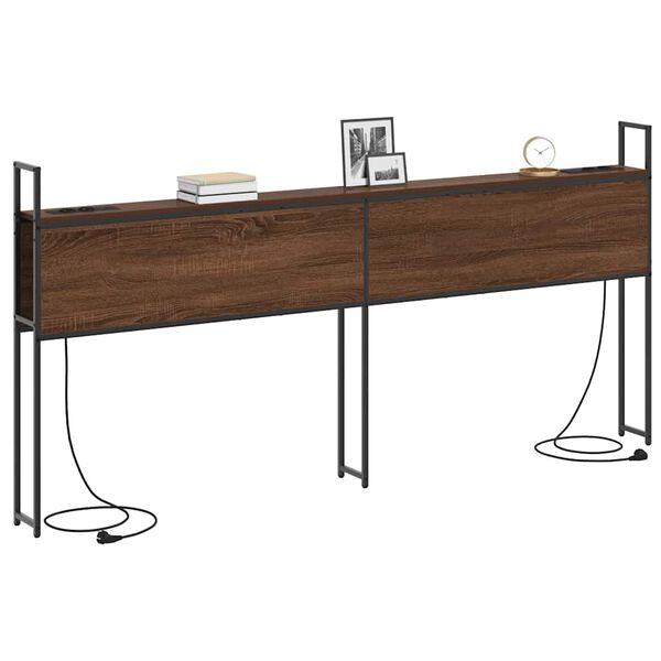 vidaXL Uzglabā&scaron;anas galvas balsts ar uzlādes staciju brūna ozolkoka