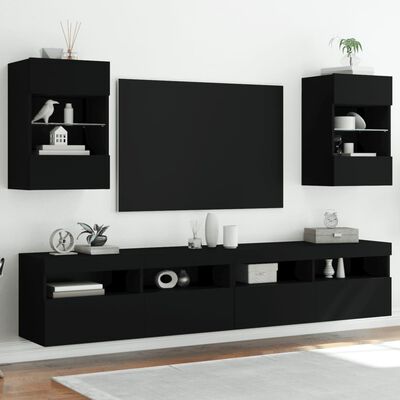 vidaXL TV galdiņi ar LED lampiņām, 2 gab., melni, 40x30x60,5 cm