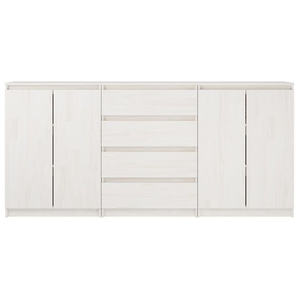 vidaXL skapīši, 3 gab., balti, priedes masīvkoks