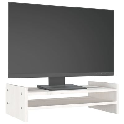 vidaXL monitora paliktnis, balts, 50x27x15 cm, priedes masīvkoks