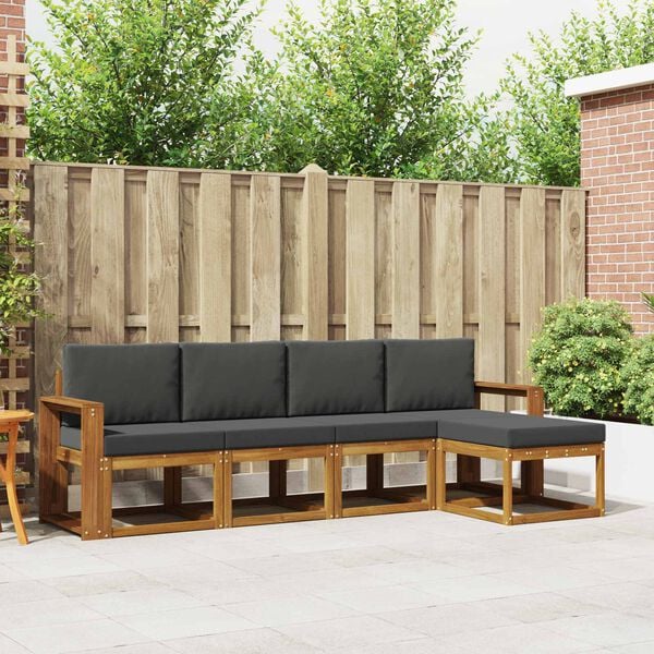 vidaXL Āra dīvānu komplekts ar spilvenu 5 pcs Dabisks un antracīts