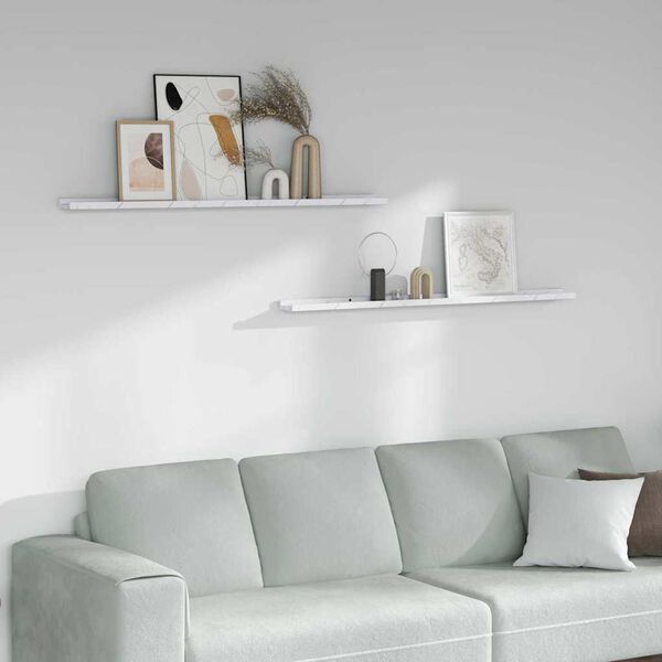 vidaXL Sienas plaukts ar plauktu 2 pcs Balts marmors 115 x 9 x 3 cm