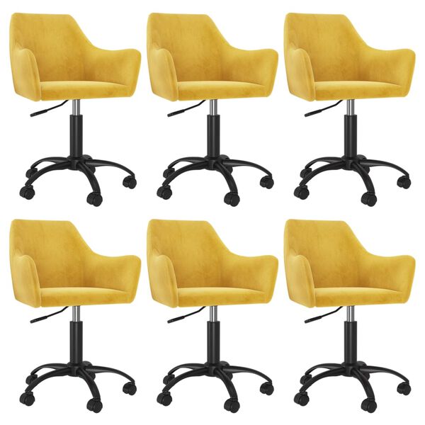 vidaXL grozāmi virtuves krēsli, 6 gab., sinepju dzeltens samts