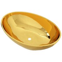 vidaXL izlietne, 40x33x13,5 cm, keramika, zelta krāsa