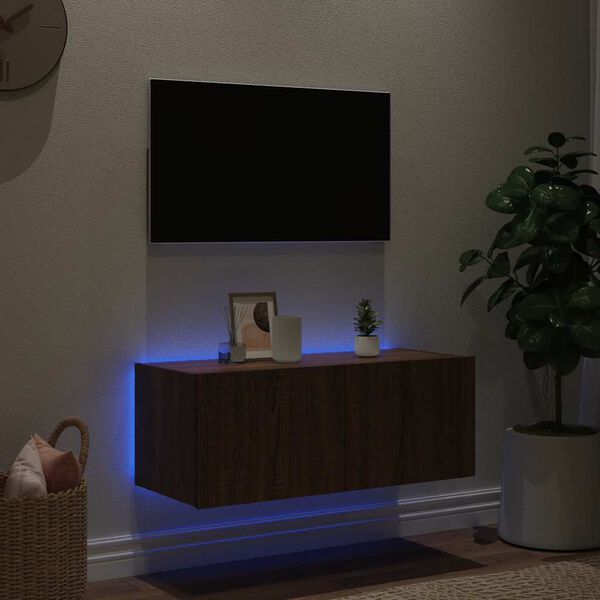vidaXL TV plaukti ar LED lampiņām, 80x35x31 cm, brūna ozola